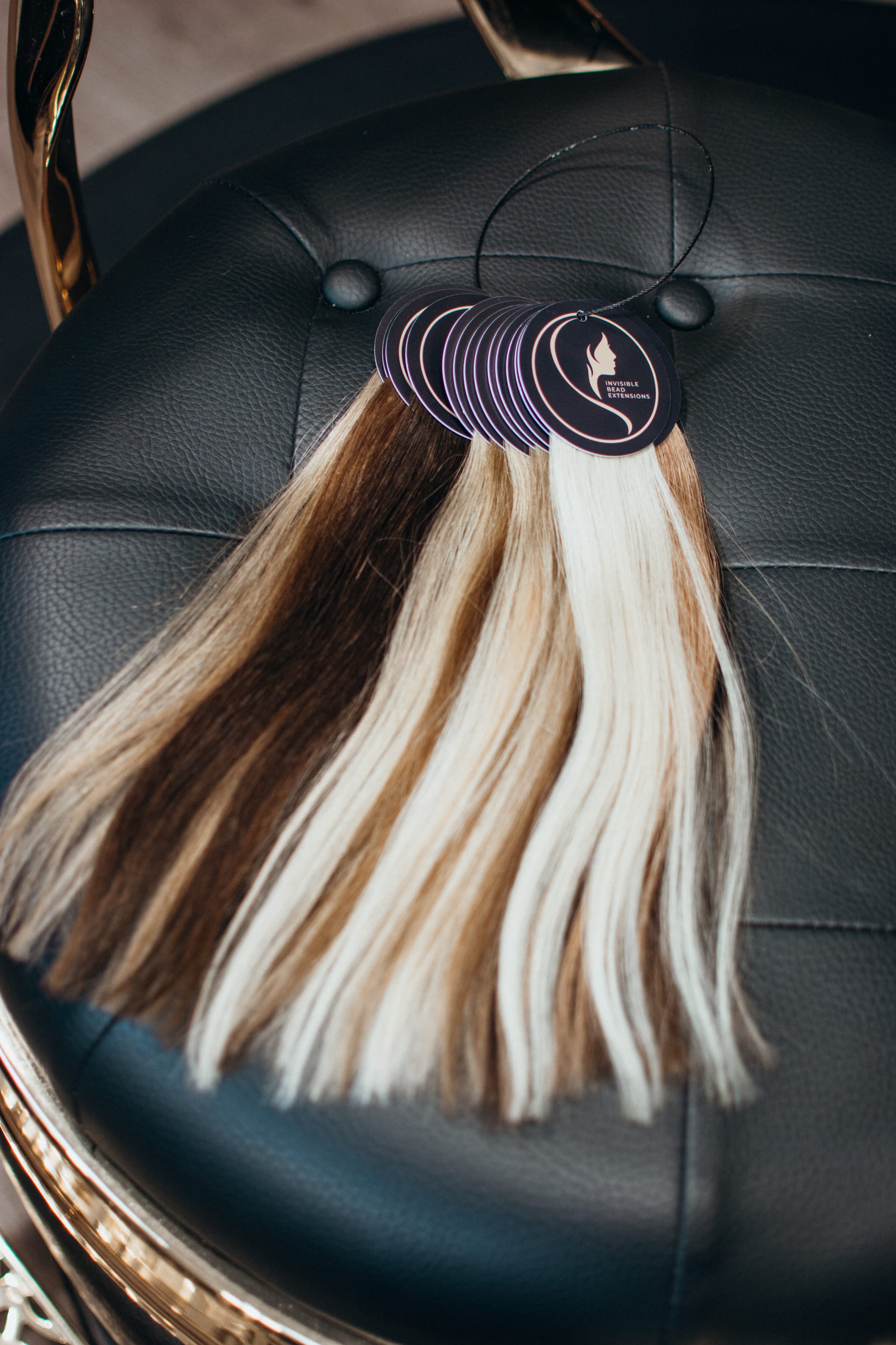 Hair extension color samples in a range of shades